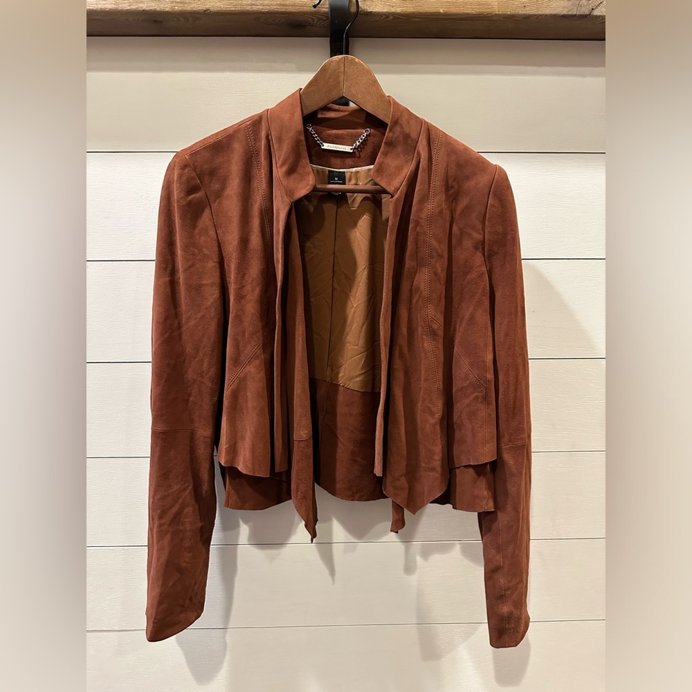 WHBM * SUEDE CASCADE LAPEL JACKET * 100% LEATHER- size Medium